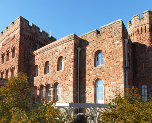 Guttercrest Aluminium Decorative Hoppers | Ruyton Manor guttercrest aluminium decorative hoppers with georgian square cast downpipes